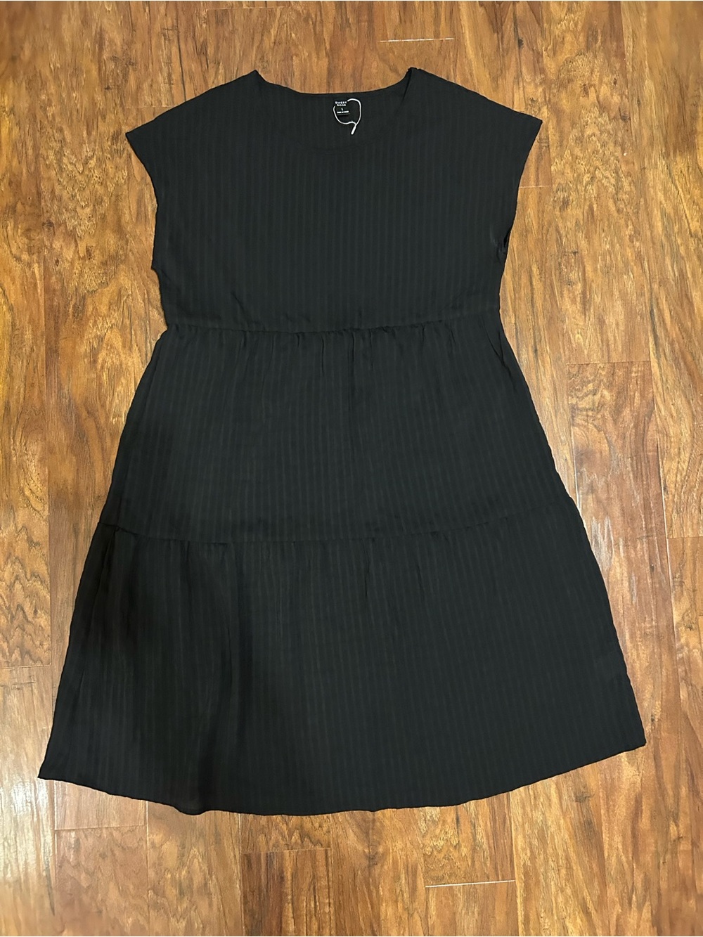 Tiered Black Midi Dress Subtle Texture Little Black Casual Whimsy Goth